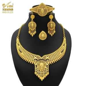 Ensemble de bijoux de mariée en or 24 carats, boucles d'oreilles, collier et boucles d'oreilles africaines nigérianes, cadeau de demoiselle d'honneur éthiopienne, bijoux de mariage 257U