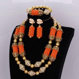 Oorbellen ketting bruids sieraden sets oranje en goud fijne Afrikaanse armband set ballen kostuum sieraden