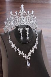 Pendientes, collar, novias, conjuntos de joyas de circón, Tiara de boda, corona y joyería, conjunto de novia cúbica para mujeres ML8836230449