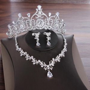 Oorbellen Ketting Bruiden Zirkoon Sieraden Sets Bruiloft Tiara Crown en Jewlry Set Cubic Bridal voor Dames ML883