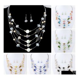 Oorbellen ketting bruidsmeisje sieraden set voor bruiloft kristal mtilayer colorf party sets drop levering dhrj0