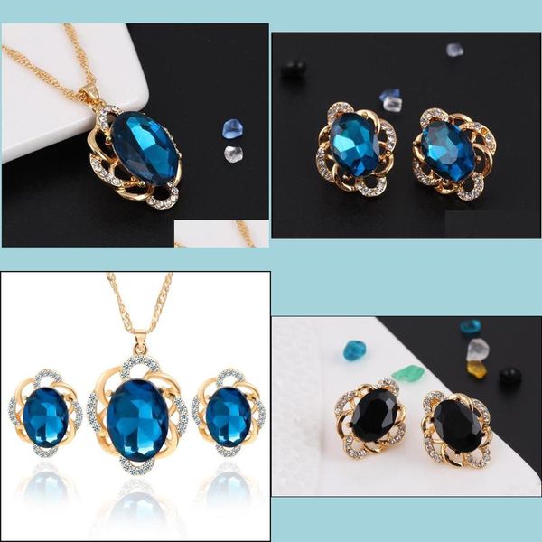 Ensemble de bijoux de demoiselle d'honneur, boucles d'oreilles, collier, cristal autrichien, ensembles pour femmes, livraison directe de fête, Dhpsk