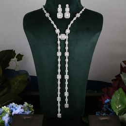 Boucles d'oreilles collier broches janekelly 2pcs mariée zircone ensembles de bijoux complets pour les femmes fête luxe dubaï nigéria CZ cristal mariage l230619