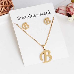 Oorbellen ketting charme roestvrij staal 26 letters initiële hanger ketting ketting kettingbout oortelpoer set naam letter ketting j240508