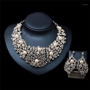 Boucles d'oreilles collier charmante mariée cristal perles ensemble de bijoux strass colliers mode luxe Costume accessoire pour les femmes