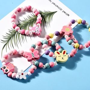 Boucles d'oreilles collier enfants dessin animé coloré Animal enfant bijoux perles florales mode Bracelet accessoires 1 pièces 5 pièces accessoire