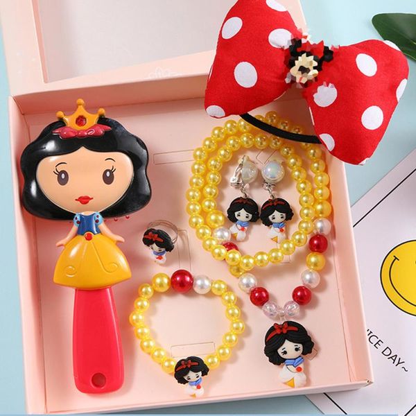 Pendientes, collar, collar de sirena de dibujos animados para niños, pulsera, horquilla, anillo, pendiente, juego de peine, caja de regalo, regalos preferidos