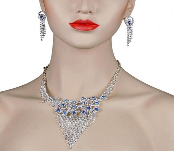 Collier de boucles d'oreilles Chran Classic Peacock Design Blue Crystal Bridal Bijoux Set Elegant Shining Rhinestone75175305469838