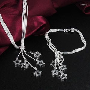 Pendientes Collar Clásico 925 Color Plata Pulsera De Estrella Fina Para Mujer Conjunto De Joyas Elegante Fiesta Boda Dama Regalos De Navidad Pendientes Tri