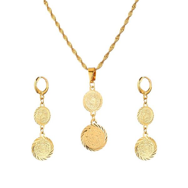 Boucles d'oreilles collier pièce de monnaie pendentif à breloque arabe africain signe d'argent chaîne bijoux moyen-orient cadeau boucles d'oreilles