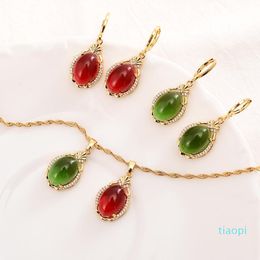 Boucles d'oreilles collier cuivre ensembles de bijoux pierre cristal mode ronde femmes saint valentin mariage nuptiale fête cadeau présent