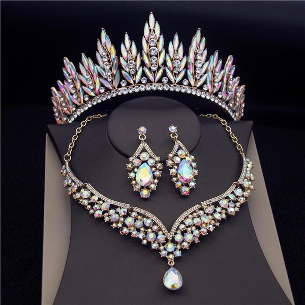 Pendientes Collar Traje Cristal Nupcial Juegos de Joyas Para Mujeres Diadema Corona Boda Novia Tiaras Set Prom Tocado