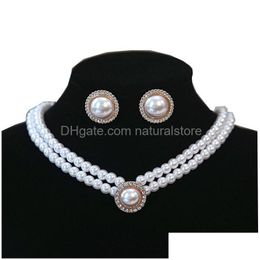 Ohrringe Halskette Kreative Retro Gold Farbe 1 Paar Braut Perle Schmuck Set Für Frauen Dame Weibliche Drop Lieferung Sets DHNVX