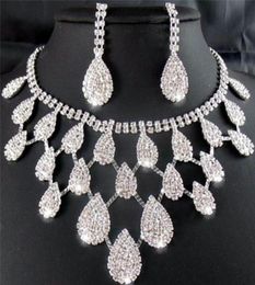 Collier de boucles d'oreilles Crystal Drop Neclace Righestone Wedding Bridal Jewelry Set Fashion771673