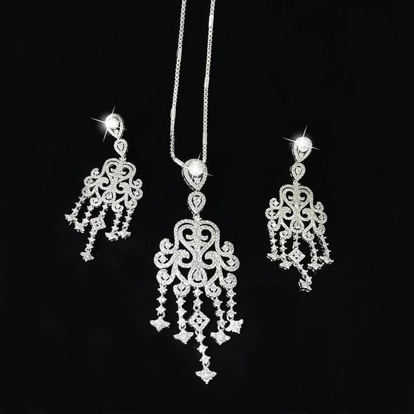 Boucles d'oreilles collier cristal strass goutte pendentif femmes haute qualité ensemble de bijoux de mode pour la fête de mariage en gros avec chaîne