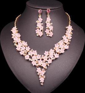 Oorbellen Ketting Schattig Roze Hars Bloem Boho Sets Mode Strass Bohemen Stijl Bruids Bruiloft Sieraden Set Cadeaus Voor Dames7096251