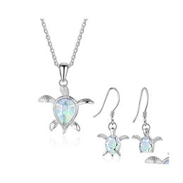 Oorbellen ketting schattige zeeschildpad sieraden set trendy opal stud oorbel voor meisje vrouwen cadeau drop levering sets otbz5