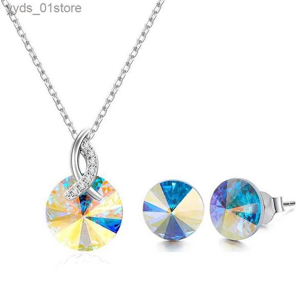 Boucles d'oreilles collier mignon couleur argent ensembles de bijoux cristaux colorés d'autriche pendentif collier boucles d'oreilles accessoires pour femmes noël L240323