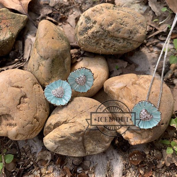 Boucles d'oreilles collier mignon petite pierre précieuse Turquoise élégant Micro pavé Cz pendentif et ensemble de bijoux en forme de coeur