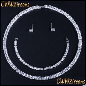 Oorbellen ketting cwwzircons mousserende prinses gesneden kubieke zirkonia choker armband set voor vrouwen bruiloftsfeest sieraden t314 drop d dhhso