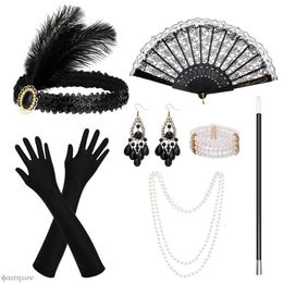 Oorbellen ketting bengelen kroonluchter jaren 1920 vrouwen vintage flapper gatsby kostuumaccessoires set 20s hoofdband parel kettinghandschoenen sigarettenhouder anime 230302