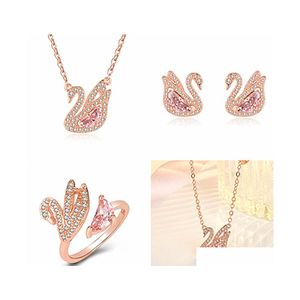 Boucles d'oreilles Collier Ensemble de bijoux en diamant Poudre Zircon Haut de gamme Unique Little Halfmoon Bague en cristal rose Bracelet Boucle d'oreille Drop Delivery Dh35X