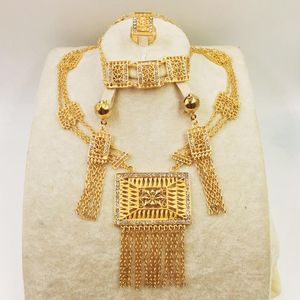 Pendientes collar Dubai en Color dorado cobre para mujeres africanas/nigerianas/Oriente Medio boda/regalos de fiesta/conjunto de joyería nupcial