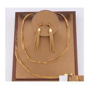 Boucles d'oreilles collier Dubai ensembles de bijoux de luxe pour femmes gland pendentif plaqué or Bracelet mode Mtichain accessoires de fête Drop D Otyzh