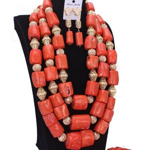Dudo – ensemble de bijoux en perles de corail, boucles d'oreilles et collier, 15-39mm, grands colliers de mariage nigérians avec Bracelet séparateur en or