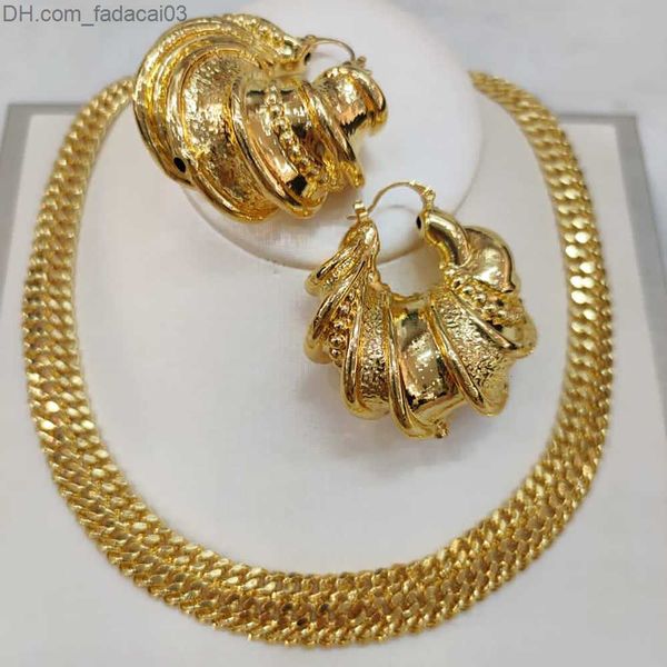 Boucles d'oreilles collier boucles d'oreilles collier Dubai plaqué or ensemble de bijoux pour femmes tendance boucles d'oreilles rondes pendentif africain cuivre collier ensembles Z230630