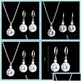 Oorbellen ketting oorbellen ketting mooie bruiloft mooie sieraden set water druppel cz sets goud sier vergulde feest bruids levering dhbye