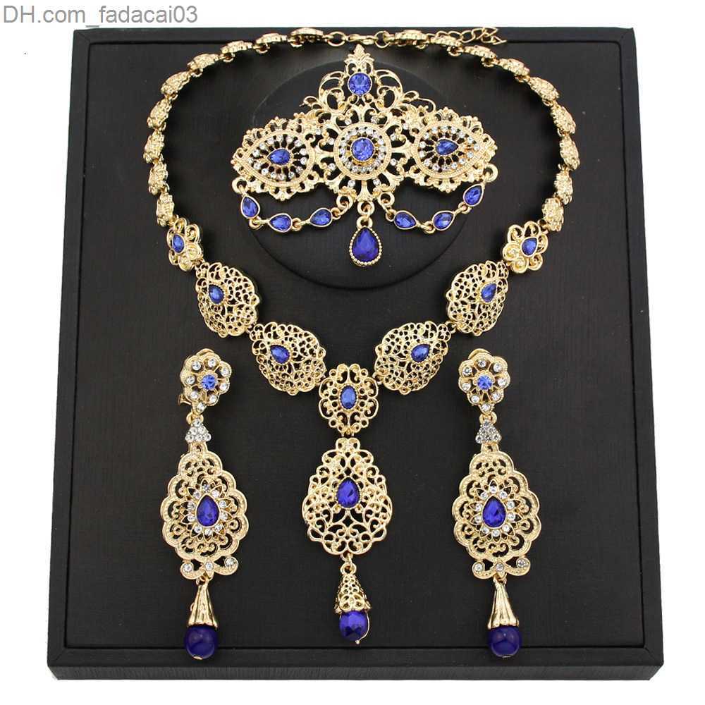 Oorbellen Ketting Oorbellen Ketting Sunspicems Goud Kleur Marokkaanse Bruid Sieraden Sets voor Vrouwen Kaftan Broche Oorbel Ketting Set Z230630