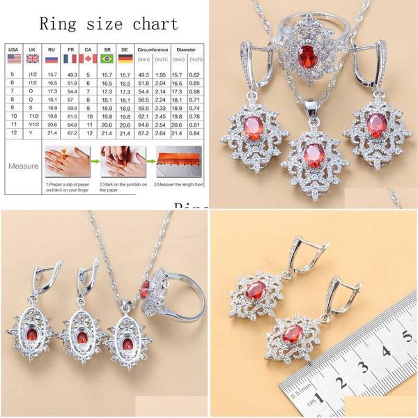 Collier de boucles d'oreilles élégants femmes costumes bijoux de bijoux en pierre naturelle rouge grenat pelle et bague nuptiale h1022 drop livraison dhgft