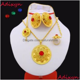 Oorbellen ketting Ethiopische sieraden set 24K gouden kleur kristal ketting/hanger/haarketting/oorbel/ring Midden Pasen Habesha J190705 Dhjiz