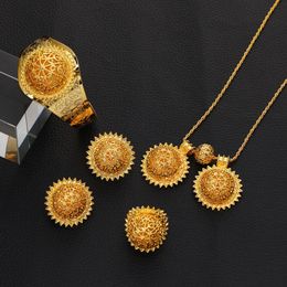 Pendientes, collar, colgantes etíopes, anillo, brazalete, Color dorado, conjuntos de joyería tradicional africana