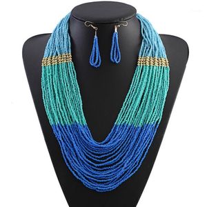 Oorbellen ketting etnische acryl streng bohemien set multi-layer afrikaanse kralen kettingen geometrische gouden boho sieraden sets voor vrouwen