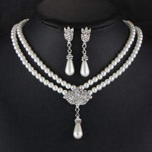 Oorbellen ketting Europese en Amerikaanse sieraden Bruid Pearl Crystal met korte sleutelbeen nekset Koreaanse versie Temperament