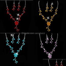 Oorbellen ketting Europese en Amerikaanse eenvoudige tak bruid water boor drop ketting oorspeld set 2-delige bruiloft sieraden sexyhanz dh6al