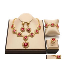 Oorbellen ketting prachtige Dubai goud colorf sieraden set groothandel 2021 Nigeriaans bruiloft ontwerp Afrikaanse kralen vrouwen kostuum drop dhd1n