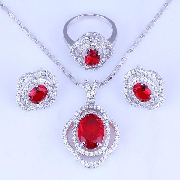 Collier boucles d'oreilles ! Ensemble de bijoux couleur argent, Imitation grenat rouge exquis, zircone cubique, sac gratuit H0258