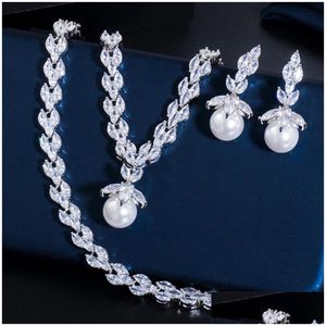 Collier de boucles d'oreilles mode 2pcs / ensemble de bijoux de mari￩e coquille de boucles d'oreille de perle