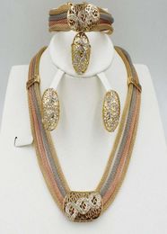Brincos colar moda conjuntos de jóias africanas traje feminino conjunto casamento nigeriano marca dubai cor ouro todo design1883785