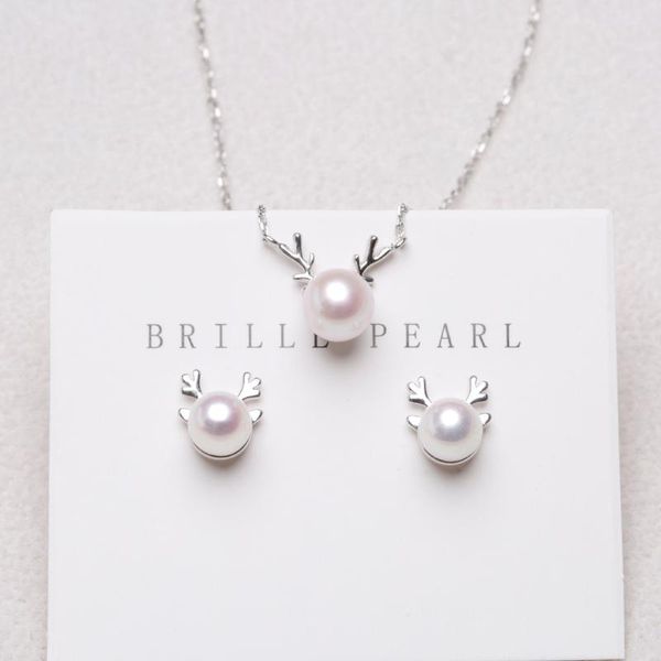 Pendientes collar moda astas perla Natural plata Set para mujer conjunto Bijoux 2021 Conjunto De Joyas Plata Para Novia