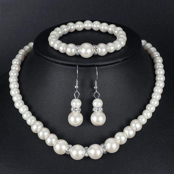 Boucles d'oreilles collier mode Costume Imitation perle Bracelet ensembles de bijoux classique argent plaqué cristal clair haut cadeau élégant