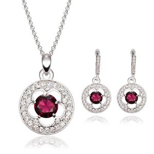 Boucles d'oreilles collier mode luxe mariée diamants pendentif pour femmes mariages charme rubis tour de cou ensemble de bijoux accessoires cadeau
