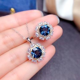 Boucles d'oreilles collier mode luxe londres bleu cristal ensemble de bijoux pour les femmes cubique Zircon bague de fiançailles ensembles de bijoux