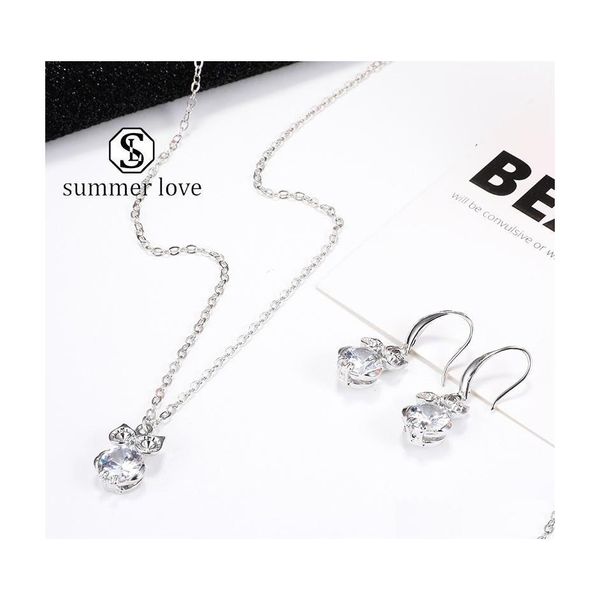 Boucles d'oreilles Collier Mode Hibou Fleur Pantoufles Pendentif Chaîne Collier Boucle D'oreille Ensemble Pour Fille Or Sier Zircon Dangle Bijoux De Mariage Dh0Rf