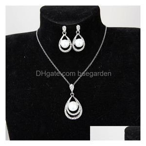 Boucles d'oreilles Collier Mode Perle Ensemble De Bijoux Femmes Cristal Goutte À Goutte Forme Pendentif Sier Colliers Dangle Pour Dames Mariée Fiançailles Goutte De Dhel7