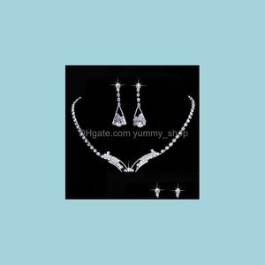 Boucles d'oreilles collier mode Sier plaqué cristal mariage mariée demoiselle d'honneur ensembles de bijoux bijoux en alliage pour les femmes livraison directe Ote2S