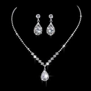 Boucles d'oreilles collier mode larme cristal ensemble de bijoux de mariage pour les femmes boucle d'oreille Banquet327A